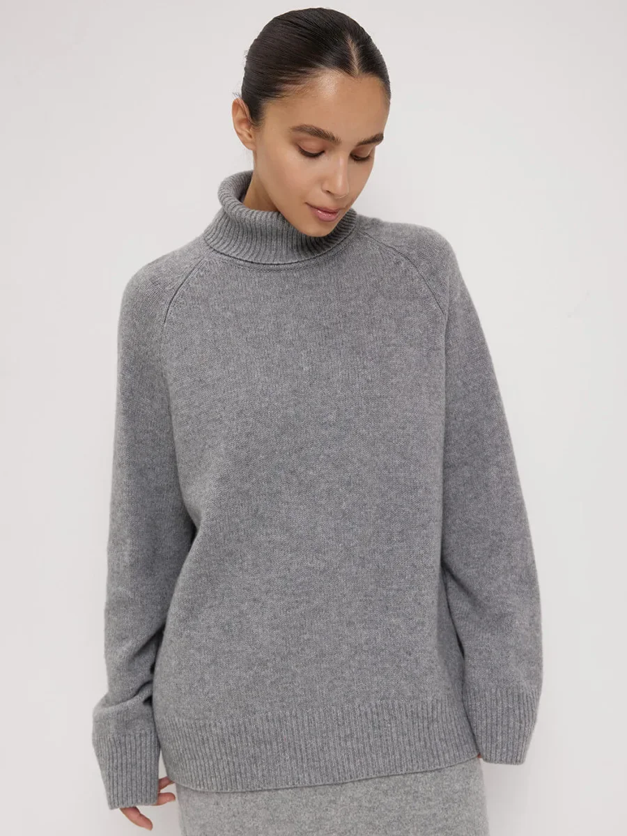 Autumn Winter Turtleneck Knitted Sweater Women Simple Oversized Pullover Warm Cozy Knit Top Fashion Casual Sweater