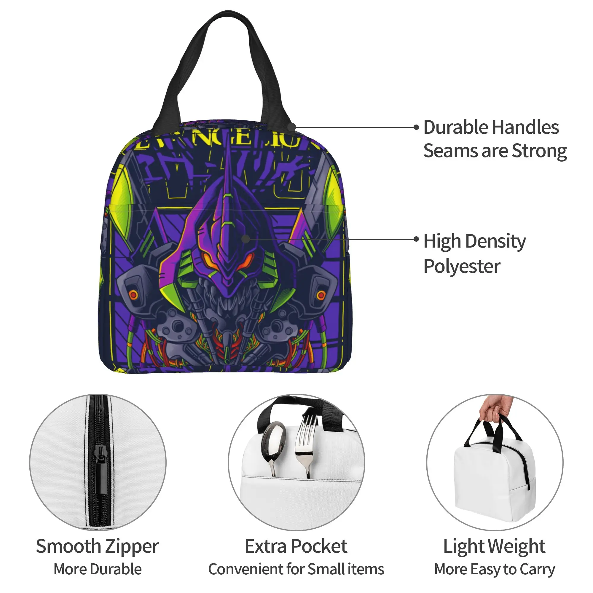 

Custom E-Evangelions Insulated Lunch Bag for Women Leakproof Mecha Style Cartoon Comic Cooler Thermal Lunch Tote School