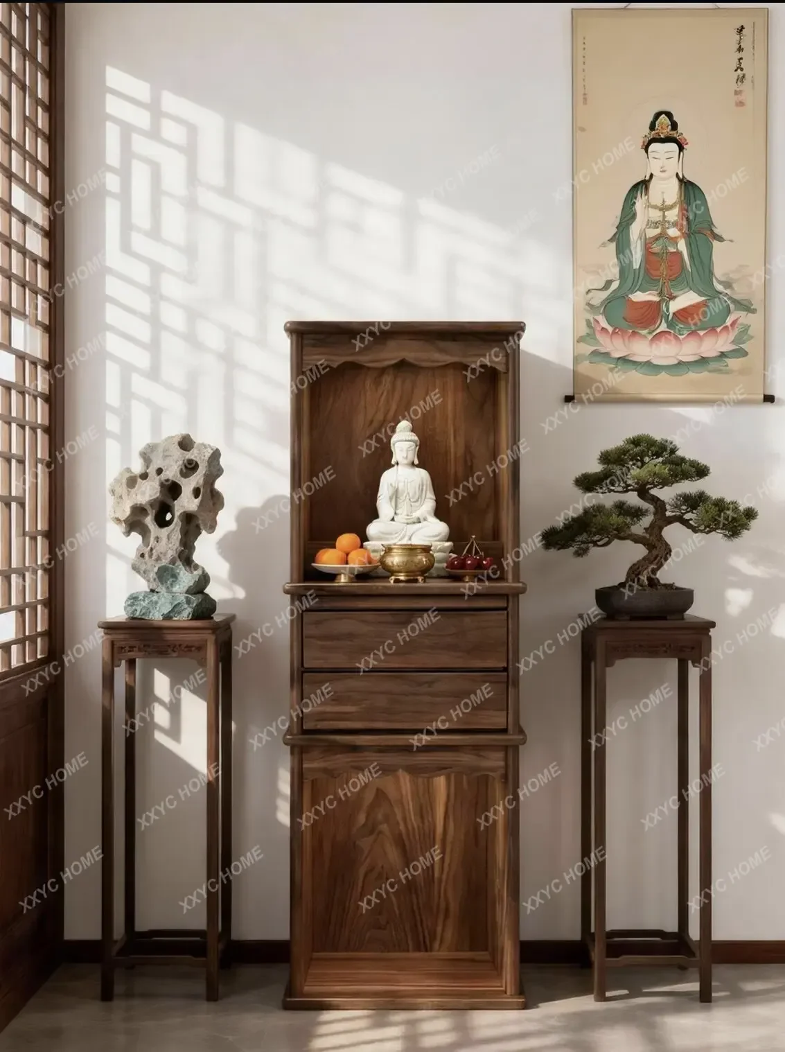 

X30 New Chinese-style Solid Wood Double-layer Floor-to-ceiling Buddhist Niche Cabinet Household Buddhist Temple Table For Incens