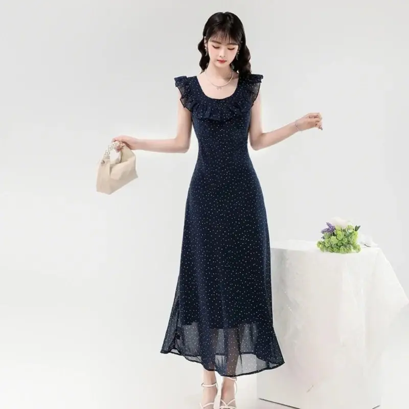 Robes longues froncées en mousseline de soie, motif décontracté personnalisé, ligne a, col rond, robes d'occasion sur mesure, tailles exquises disponibles assorties