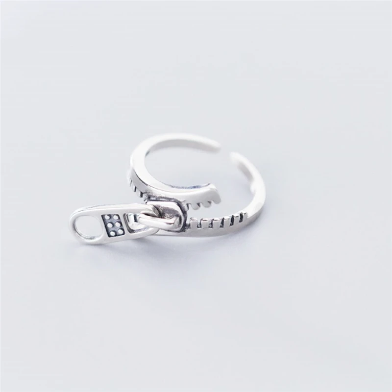 Sole Memory Mini Cute Geometric Zipper Retro 925 Sterling Silver Female Resizable Opening Ring For Women RI599