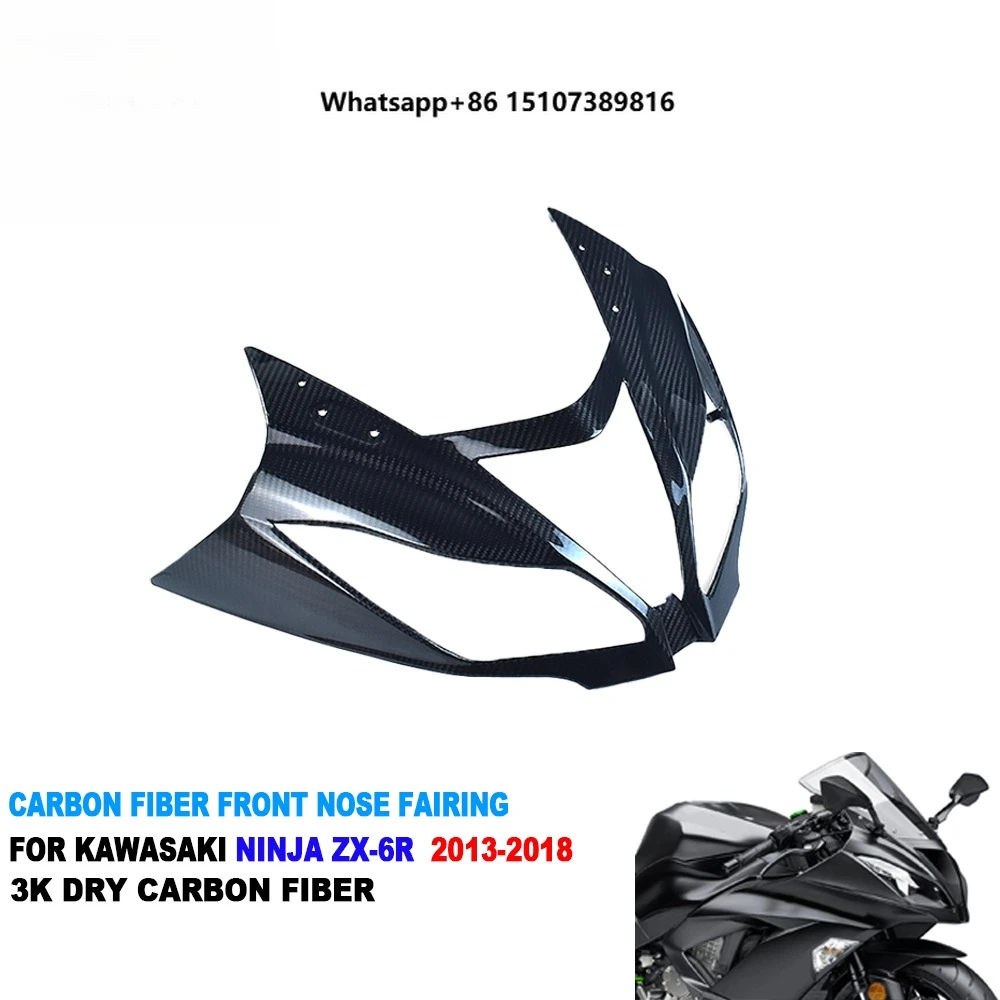 

100% Full 3K Dry Carbon Fiber Motorcycle Front Headlight Nose Cover Fairing for Ninja ZX-6R 2019+