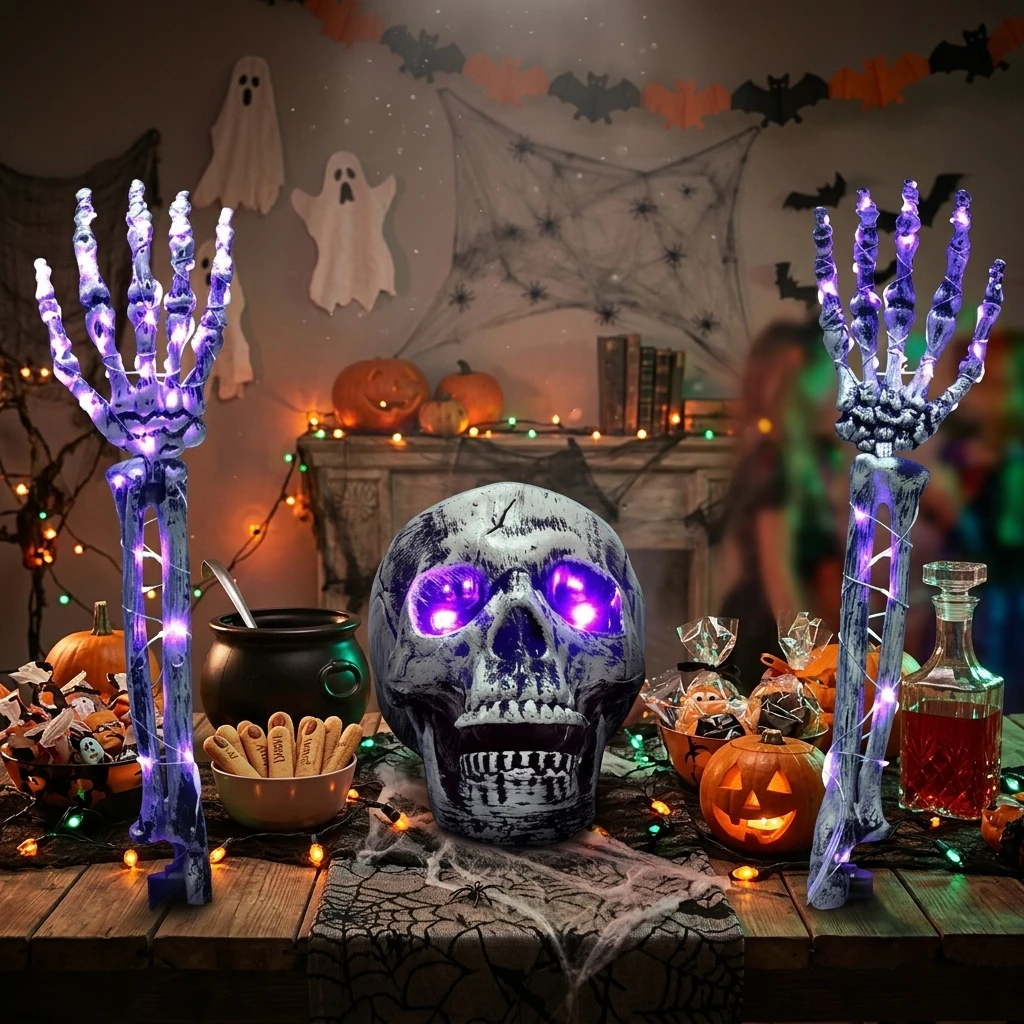 Halloween Skull Arm Skeleton Set Resin Realistic Antique Skeleton Craft Horror Party Cemetery Halloween Decor Skull And Bone Arms Distressed Bone Look Tabletop Display Base Cemetery Decor For Halloween Scary Party Hosts Halloween Decoration Prop Ornament