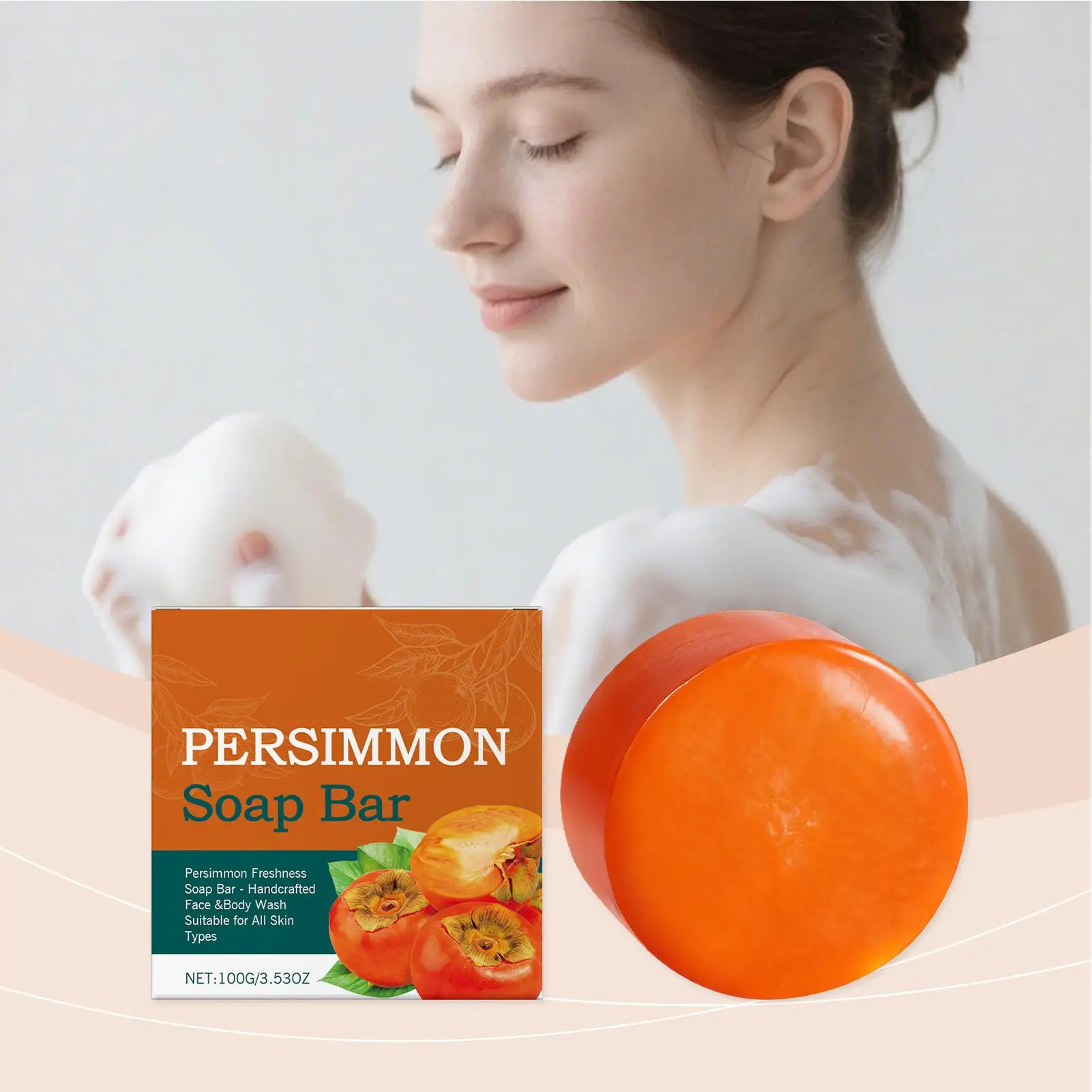 

Body Bar Soap 100g Persimmon Moisturizing Cleansing Soap Fruit Scented Brightening Scrub Natural Face Wash Bar for Women Me