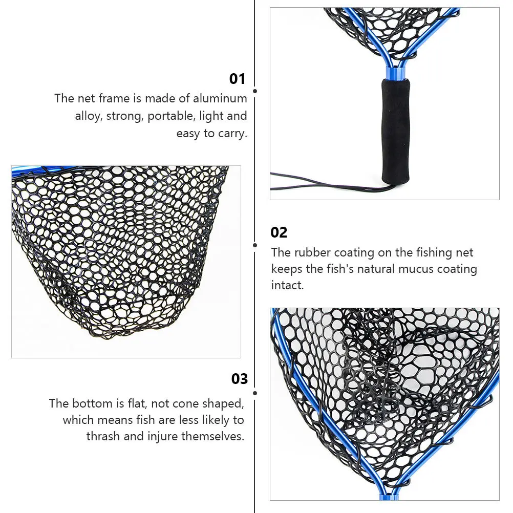 

1Pcs Aluminum Alloy Fishing Net Rubber Mesh Flat Bottom Portable Landing Net for Boating Fly Fishing Kayak Bank Hand Dip