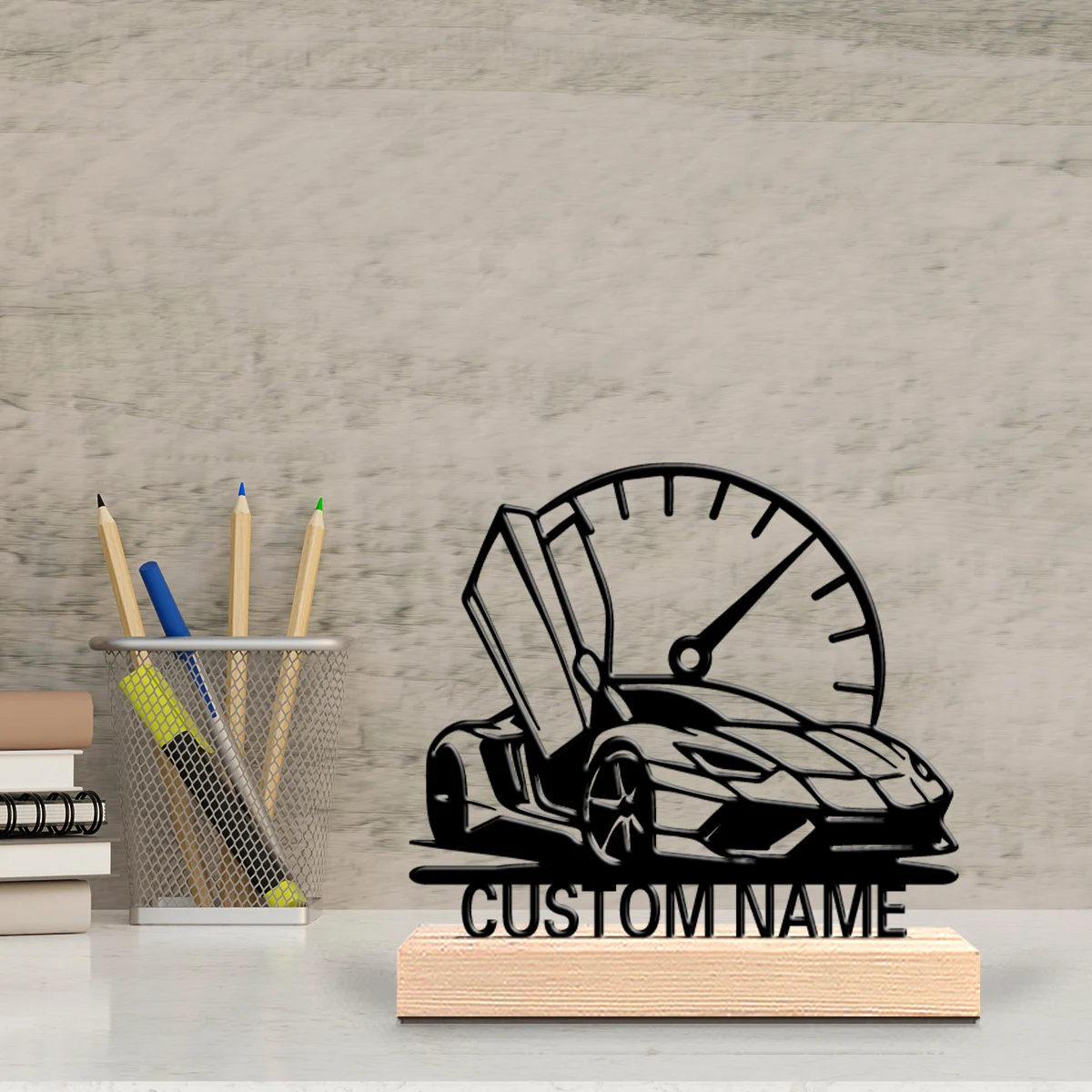1pc Fun Personalized Custom Supercar Metal Statues Wooden Base Lighting for Office Workshop Modern Rustic Steampunk Themes