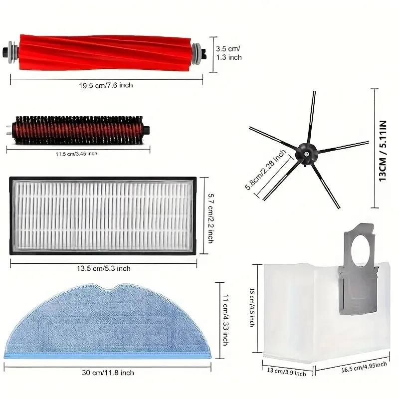 21pcs For Roborock S7 MaxV Ultra/ S7 Pro Ultra Vacuum Cleaner 2 Roller Brush 1 Self-Cleaning Brush 4 Hepa Filter 6 Side Brush