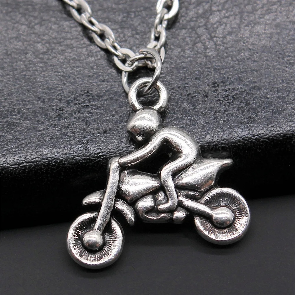 Fashion Simple Vintage Antique Silver Color 21x21mm Motorcycle Athletics Pendant Necklace For Women