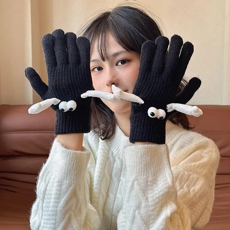 Couples Hand Holding Mittens 3D Doll Couple Gloves Magnetic Winter Warm Couple Gloves Breathable Hand Warmer Holding Hands