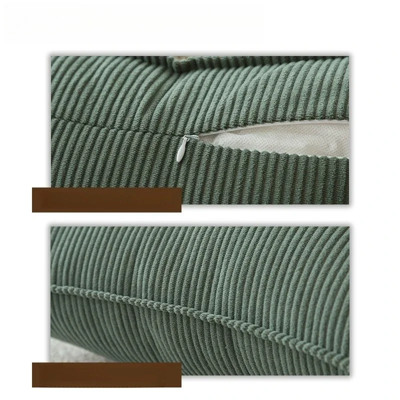 New Solid Color Striped Fleece Lumbar Pillow Solid Color Soft Anti-wrinkle Pillow Green Widened Hemmed Home Décor Pillow