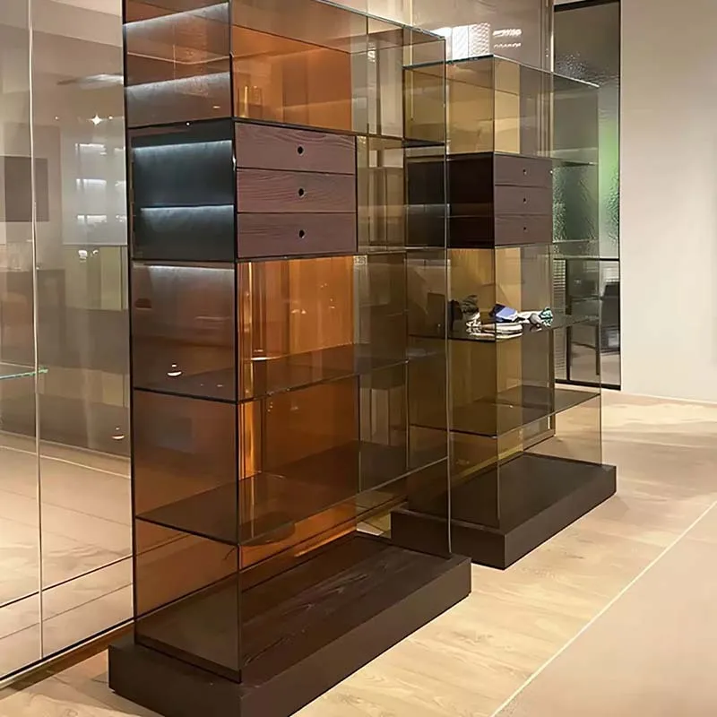 

Minimalist glass chest cabinet transparent display cabinet designer modern simple solid wood storage cabinet locker