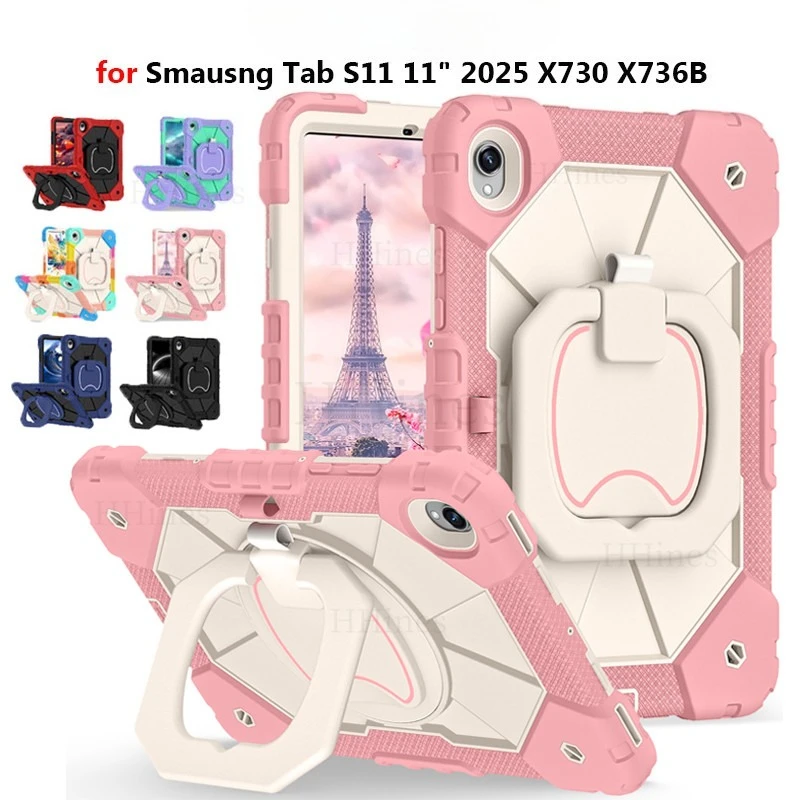 

360 Rotation Shockproof Heavy Duty Kids Safe Back Case for Samsung Galaxy Tab S11 2025 SM-X730 SM-X736 with Shoulder Strap