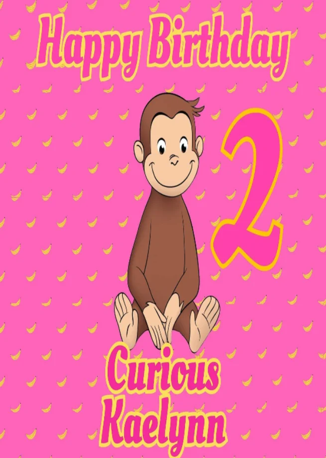 5x7FT Personalized George Monkey Curious Happy Birthday Baby Newborn Party Custom Photo Backdrop Background Vinyl 220cm X 150cm