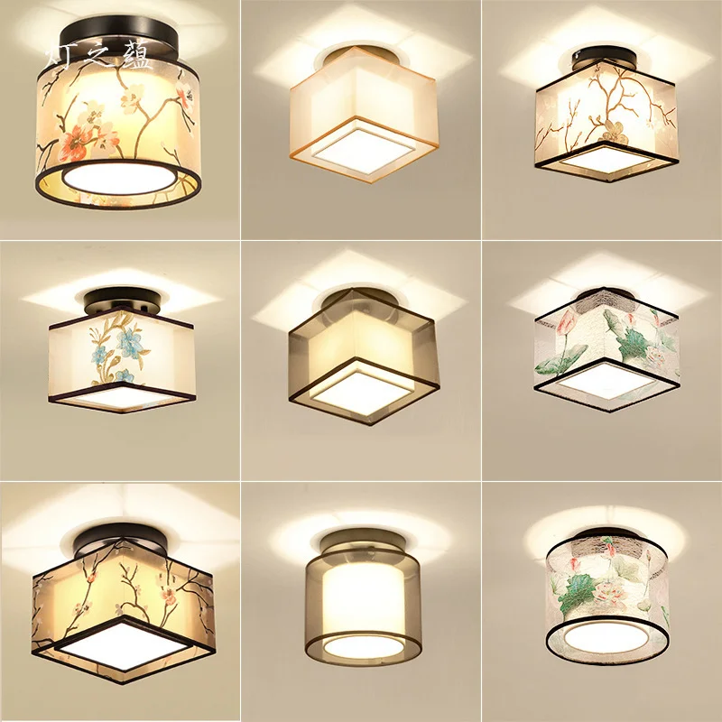 Chinese Chandelier Lustre Ceiling Lamp Simple Corridor Chinese Painting Ceiling Lights Creative Suspendu Lotus Led Lighting