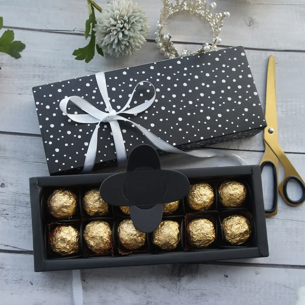 9.5x24.5x3.5CM black dots style 10 set Chocolate Paper Box valentine's day Christmas Birthday Party Gifts Packing Storage Boxes