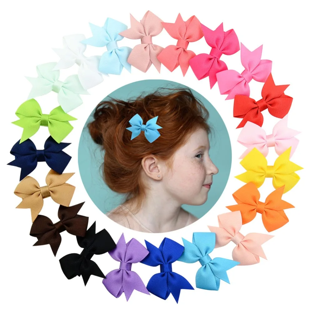 10pcs/lot 5.5cm' Plain Ribbon Bows With Hair Clips For Kids Girls Mini Hair Bows Barrettes Hairpins Hairgrips Hair Accessories