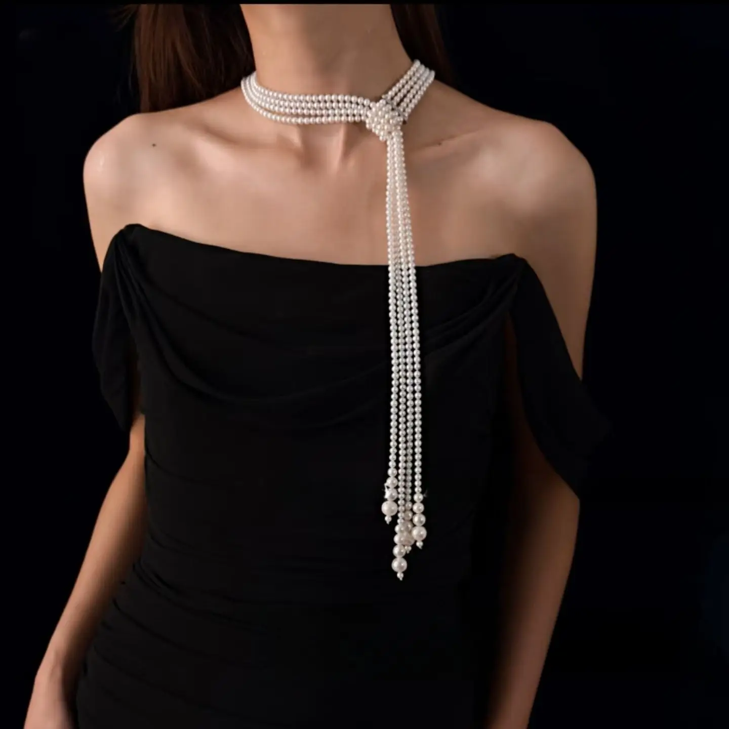 Elegant Pearl Necklace Handmade Exquisite Multi-Layer Design Sweater Chain Paired with Black Dress Long and Short Styles Gifts
