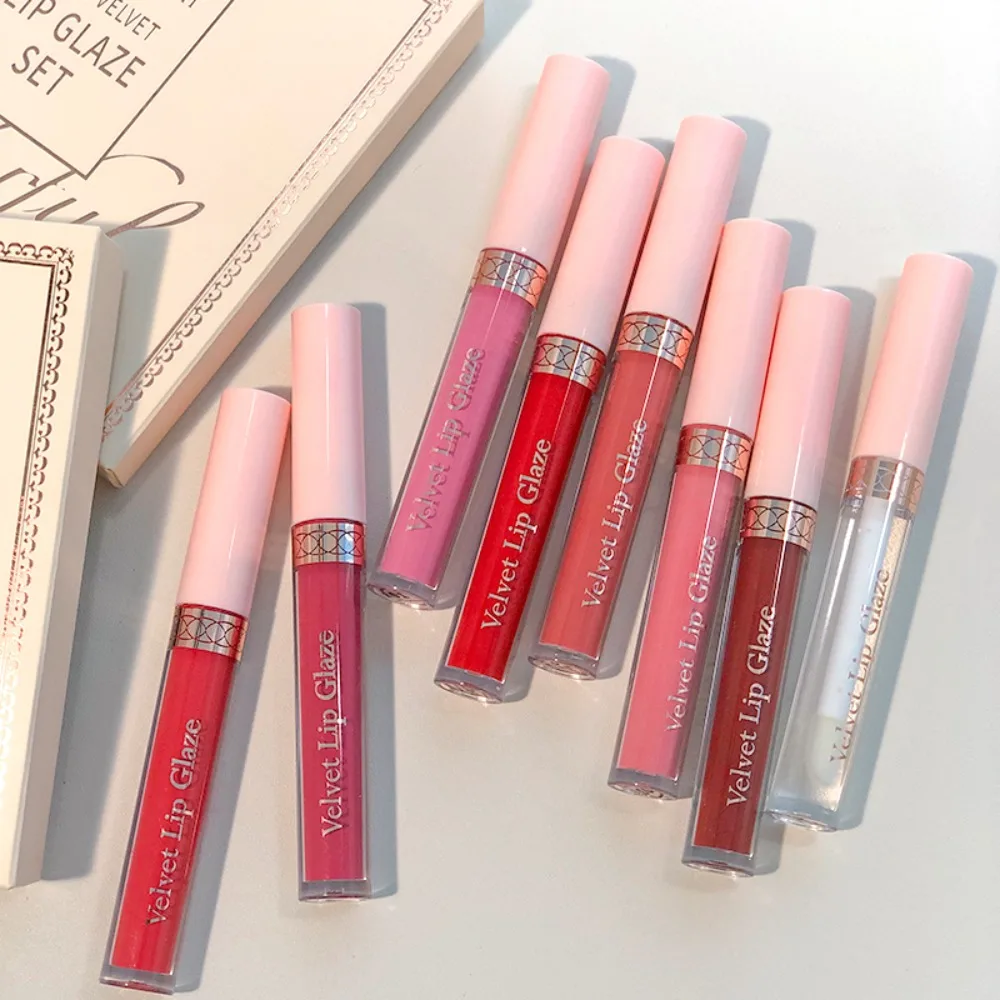 8PCS 스완스 벨벳 리퀴드 립스틱 세트 매트 방수 롱래스팅 립 글로스 색상 일상 파티 메이크업 선물용