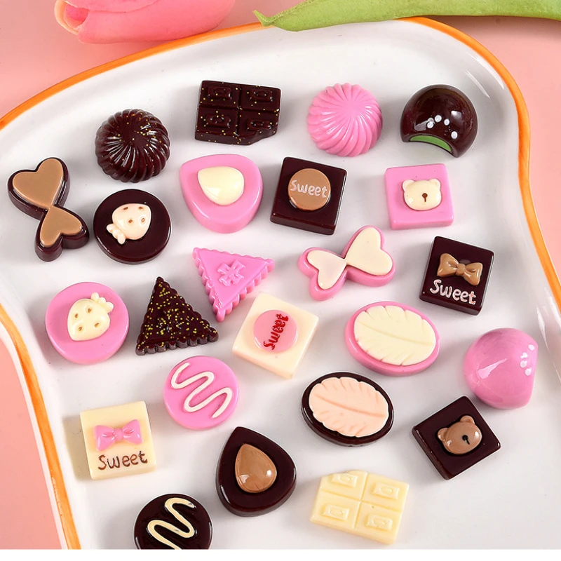 10 sztuk błyszcząca czekolada na spinki do włosów żywica Cabochon Flatback Scrapbooking ozdoby dla rzemiosła dekoracje dla domu DIY akcesoria rzemieślnicze