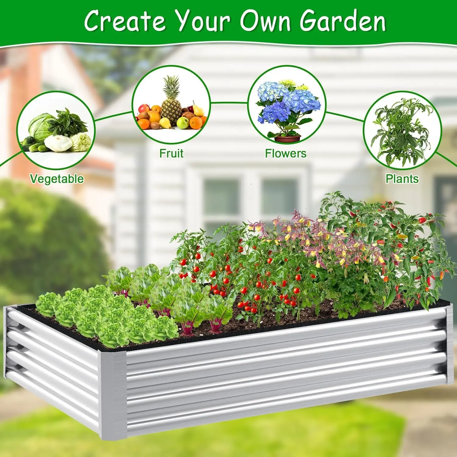 Fabric Raised Garden Bed Liner 6x3x2ft, Rectangle Planting Container for Vegetables Flowers Herbs, 269 Gallon Grow Bag for view 5