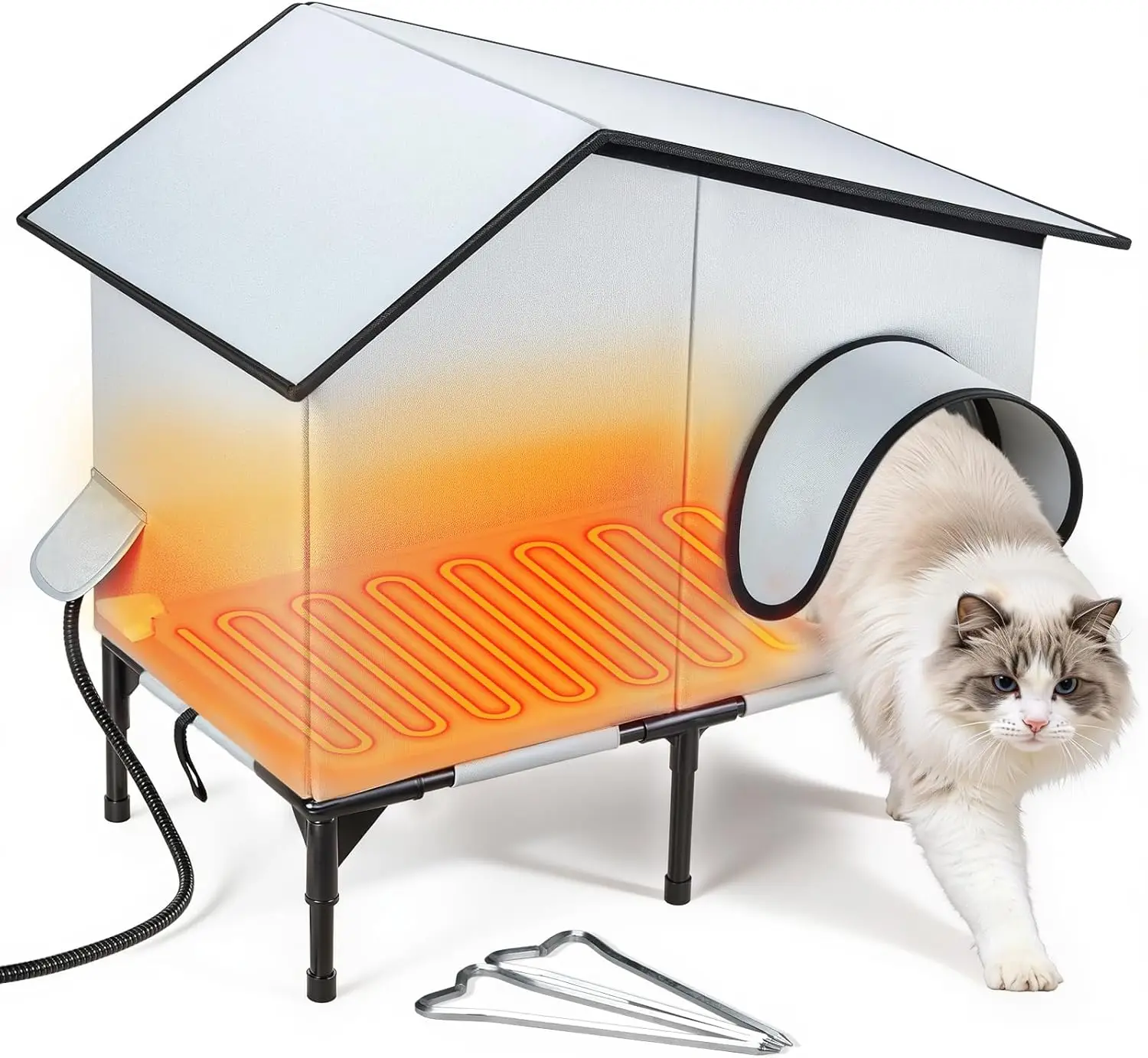 Heated Waterproof Insulated Cat House for Winter, Durable Outdoor Shelter for Feral and Stray Cats