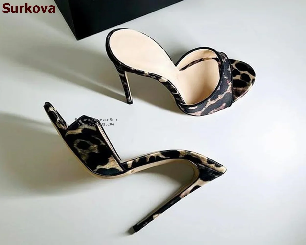 Surkova Neon Żółty Zielony PVC Kapcie na wysokim obcasie Cienki wysoki obcas Okrągłe palce Przezroczyste letnie sandały Leopard Satin Slip-on Shoes
