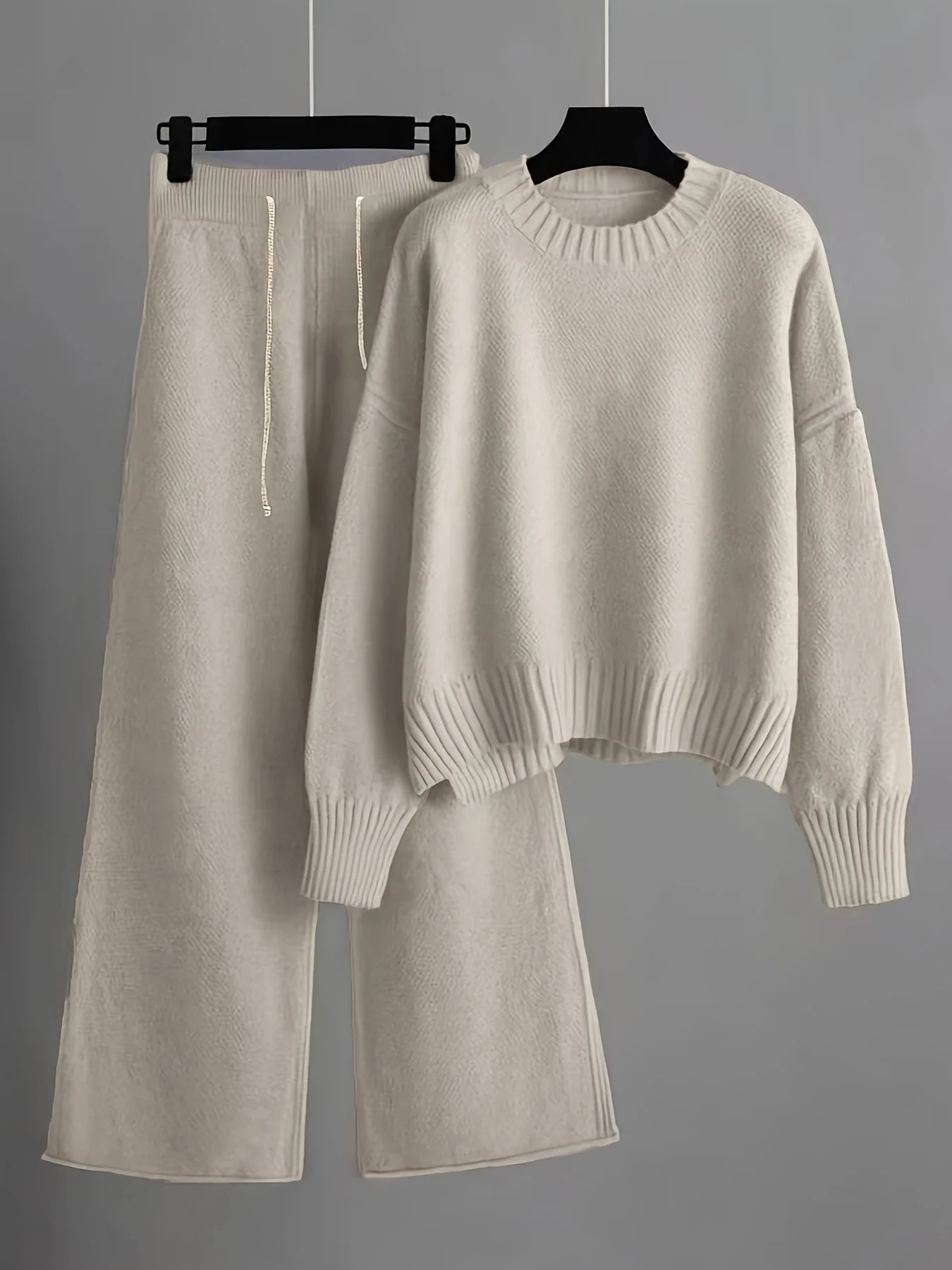 

Plus Size Women Knit Two Piece Set Crew Neck Long Sleeve Sweater Wide Leg Pants Casual Autumn Winter Cozy Loungewear