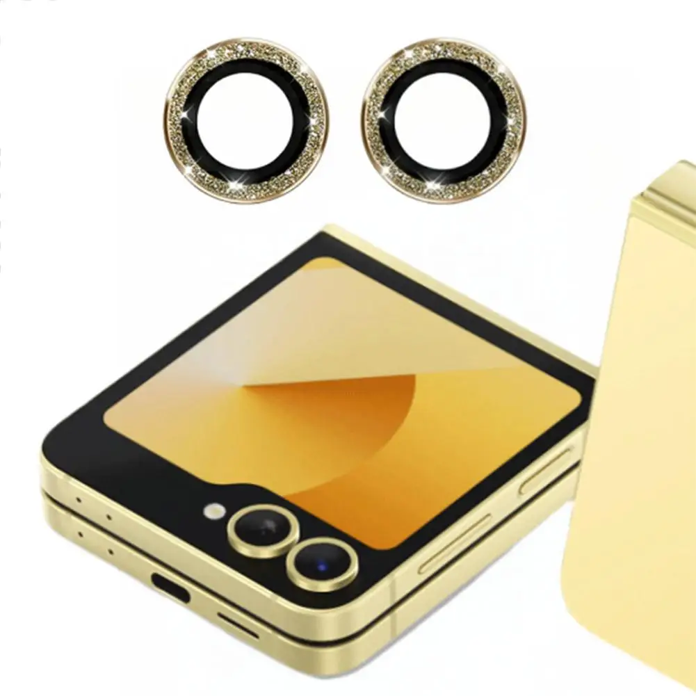 สำหรับ Samsung Galaxy Z flip 6 Bling กล้องโลหะผสมเพชรปกป้อง HD กระจกกลิตเตอร์แหวนโลหะวงแหวนบอกตำแหน่ง