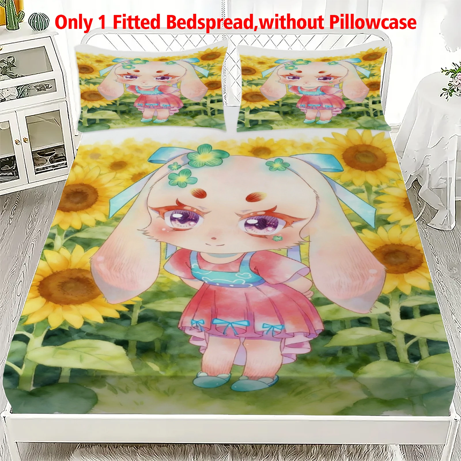 3pcs Fitted Sheet Set Soft Fluff Town Lulu-Sleepy Bunny Breathable Fitted Sheet Set for Home Decor with 2 Pillowcases For Kids
