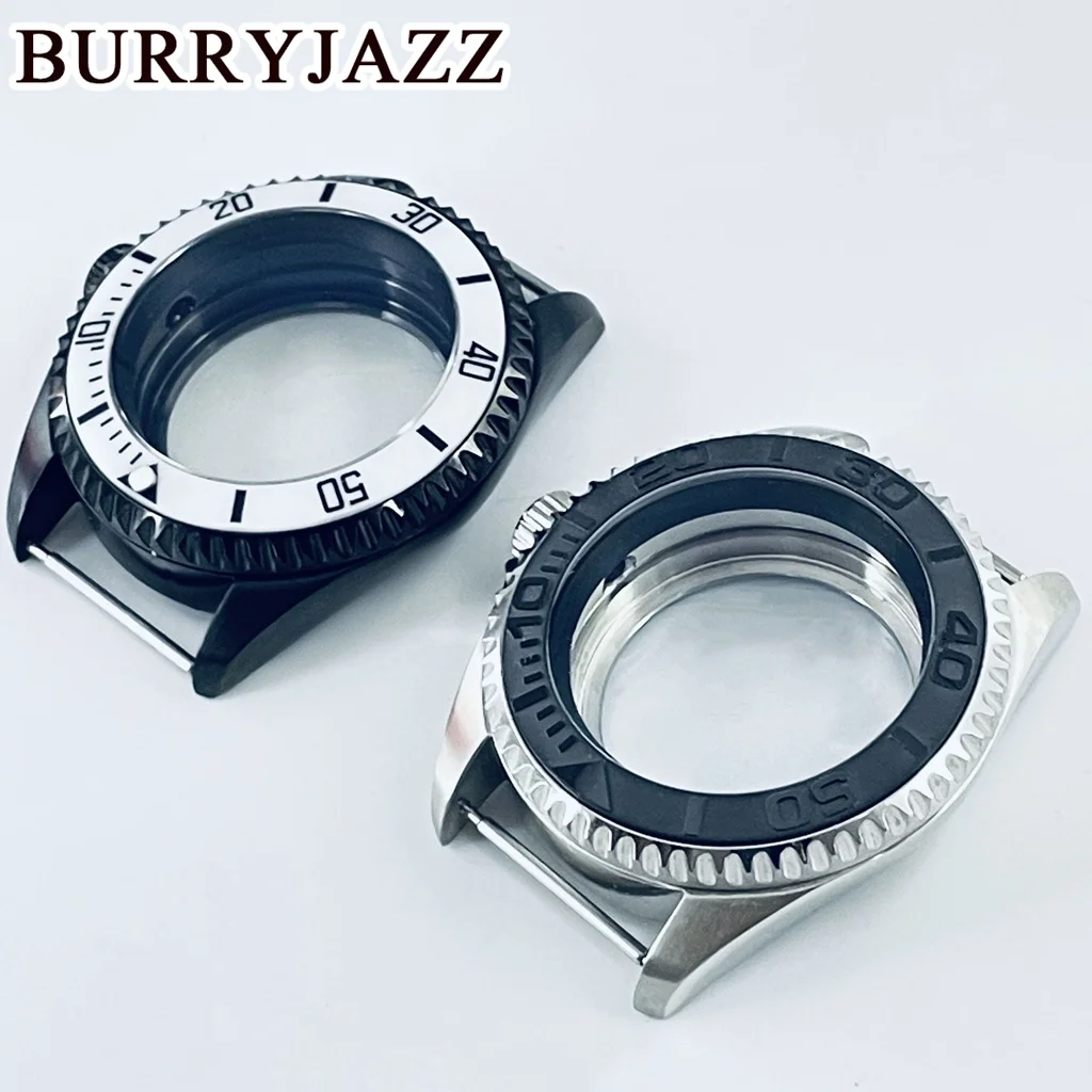 BURRYJAZZ 42 مللي متر صالح NH34 NH35 NH36 NH38 NH39 NH70NH72 حركة الفضة الأسود الرجال الميكانيكية مقاوم للماء الياقوت ساعة زجاجية