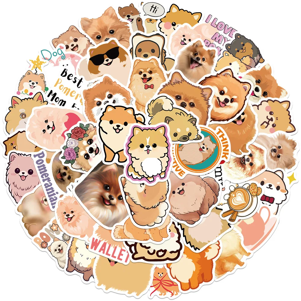 10/50pcs Cute Pets Pomeranian Dog Sticker for IPad Computer Luggage Laptop Phone Stickers Waterproof Vinyl Love Decal Toys Decor