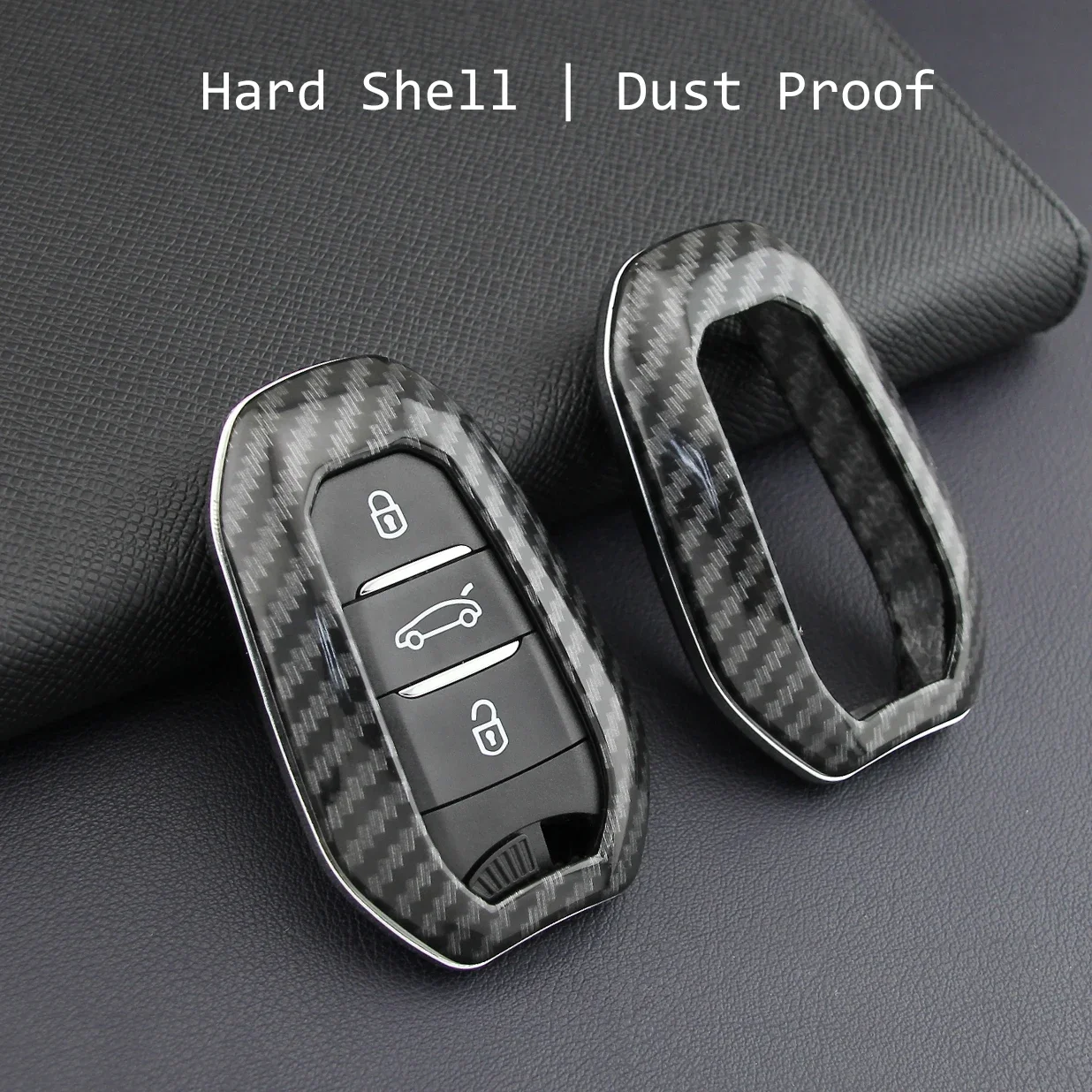 Carbon Fiber Smart Key Fob Cover Case Chain Ring For Peugeot 308 508 2008 3008 5008 Citroen C3 C5 Aircross DS 9 3 7 Crossback image 4