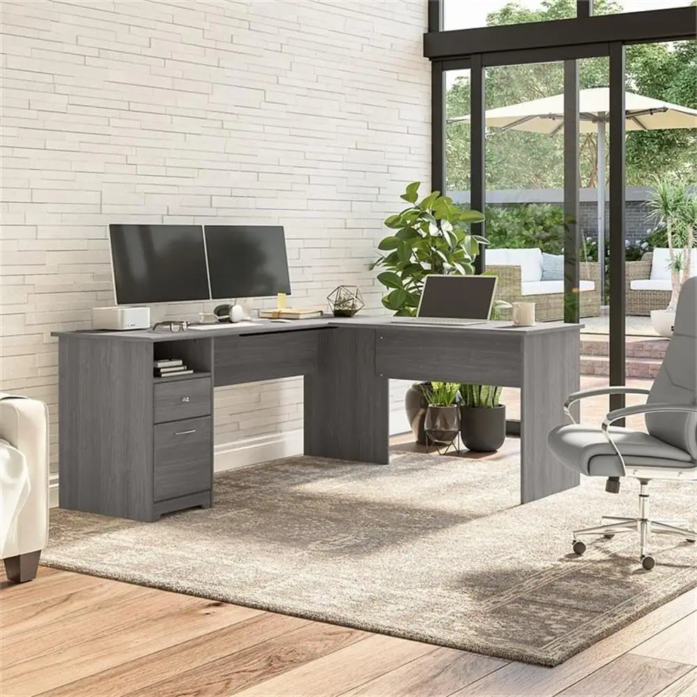 Bush Furniture L Shaped Desk With Drawers For Executive And Home Office | Cabot Collection Corner Table With Storage And Chrome