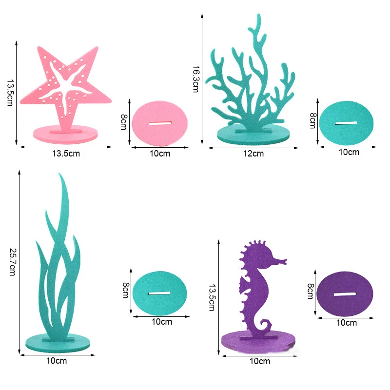 2/4pcs Tabletop Decoration Submarine Mermaid Ocean Theme Party Decoration Felt Sea Grass Seahorse Coral Starfish Table Set