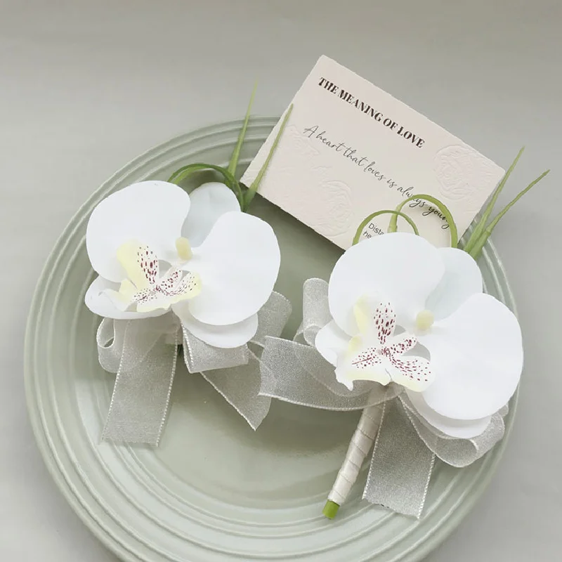 Boutonniere e pulso Corsage, Phalaenopsis Simulação Flor, Celebração de Negócios, Abrindo Suprimentos Convidados, Casamento, 530