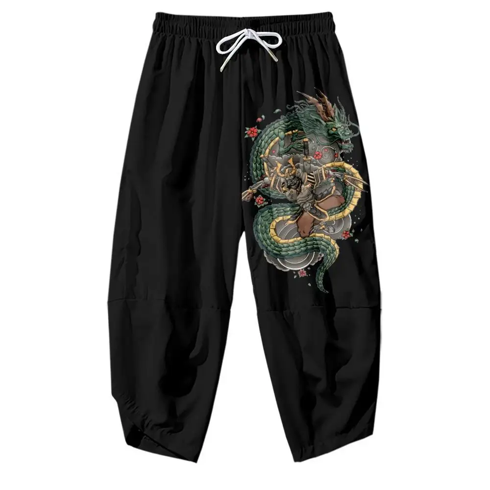 

Men Casual Trousers High Street Elastic Waist Harem Pant 2022 New Streetwear Hip Hop Black Dragon Print Joggers Pants