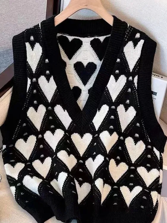 

Осенняя мода, вязаный жилет с v-образным вырезом и сердечком, корейский свитер высокого класса, верхняя одежда из джета