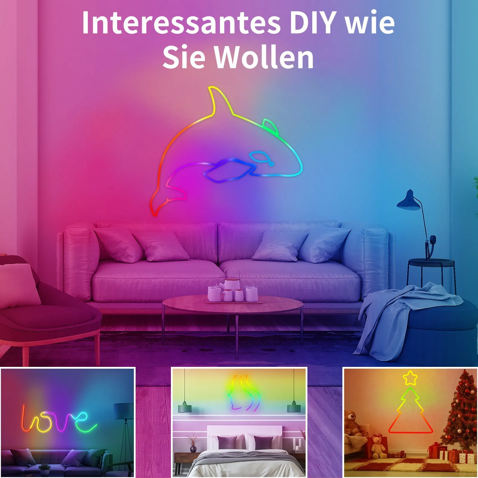 KANTUTOE 24V RGB LED neon light with remote control, waterproof flexible LED light strip, rope light, can be installed freely