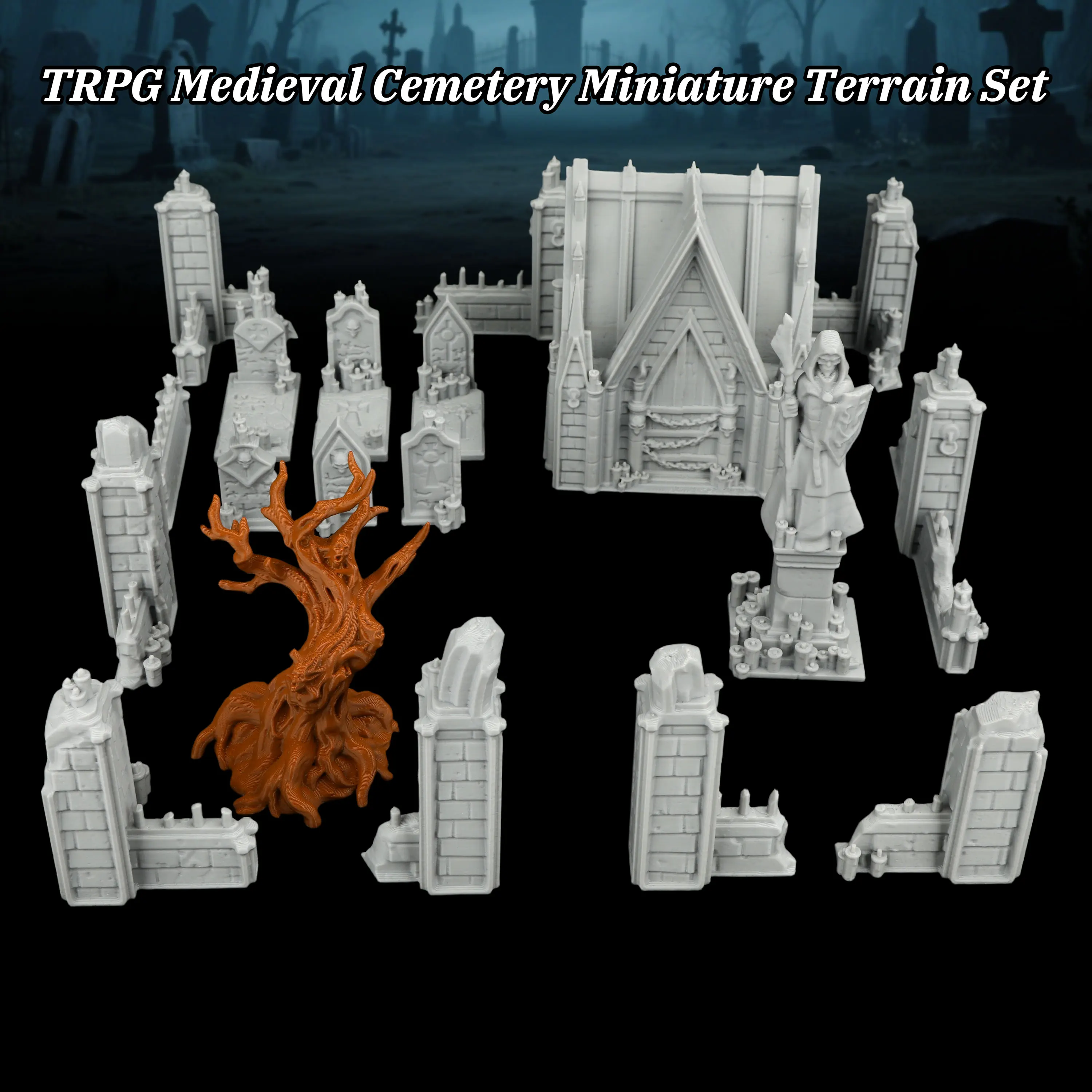 ttrpg-中世墓地地形モデル、ゴシック墓石セット-rpg-アドベンチャー用、ファンタジーボードゲームアクセサリー、25mm-1-64-スケール