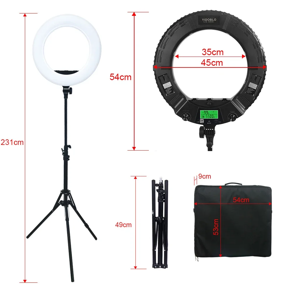 

Yidoblo LX-480E Selfie Ring Lights 18inch Black Shell USB Supply Studio Video Light With Tripod Remote LCD Display Lamps
