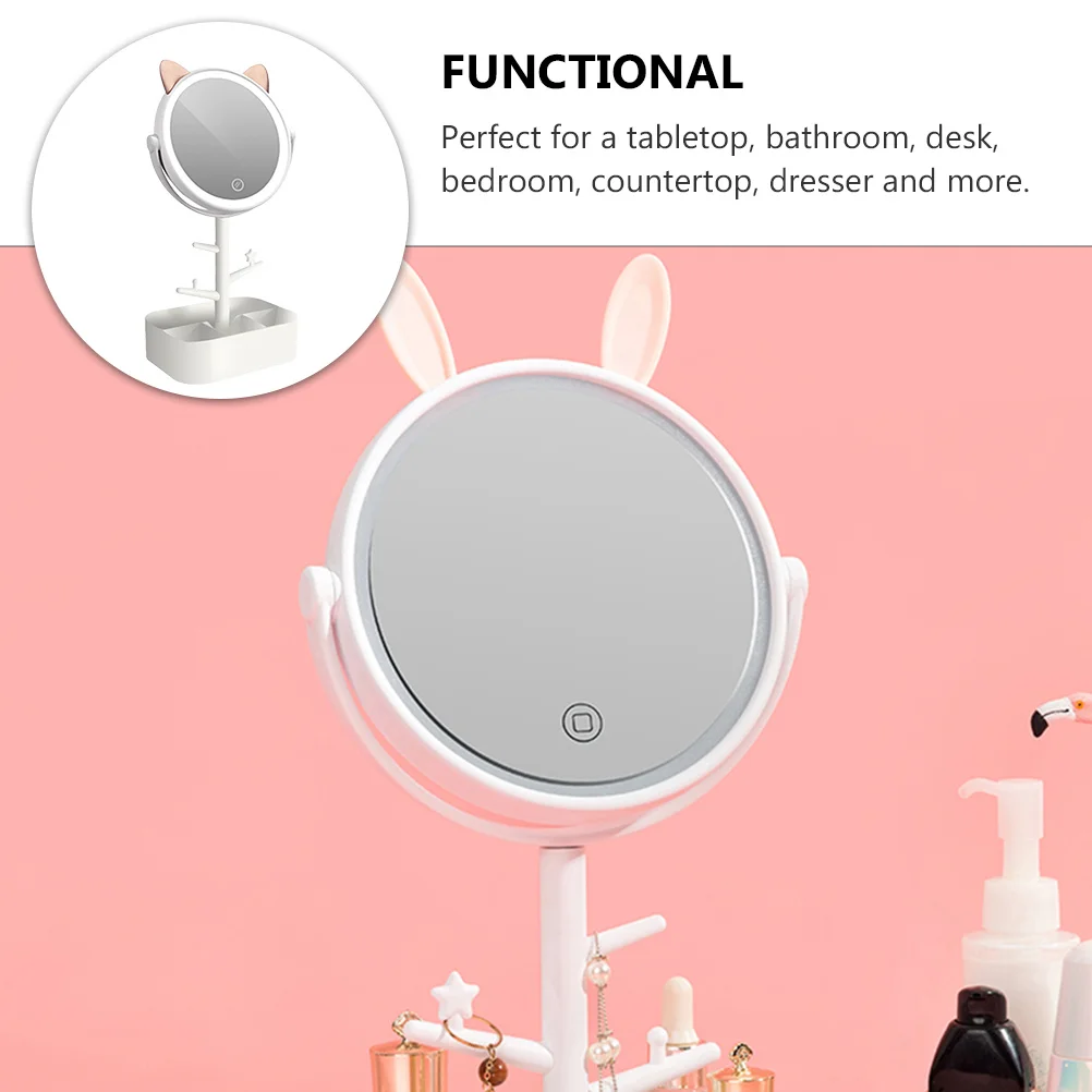 

Smart Dimming LED Makeup Mirror Vanity Desktop 360 Swivel Dressing Table Mirror with Storage for Bedroom Countertop