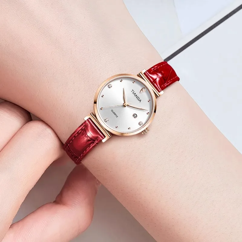 TIANBA Ladies quartz watches calendar ladies watches leather straps water resistant watches