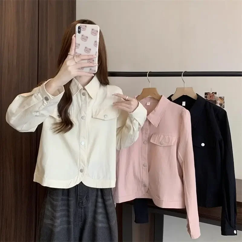 

​Stylish Women's Spring Autumn Jacket Short Cardigan with Arc Hem Single Button Long Sleeve Military Workwear​