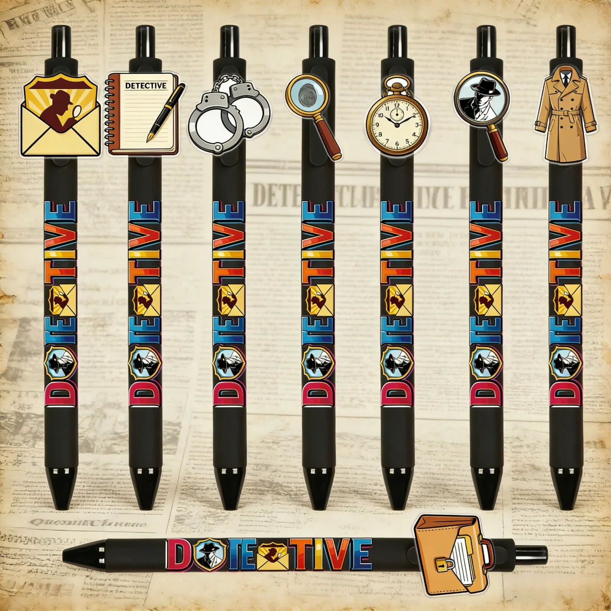 8 pieces / 15 pieces detective-themed ballpoint pens - exclusive writing pens for puzzle enthusiasts