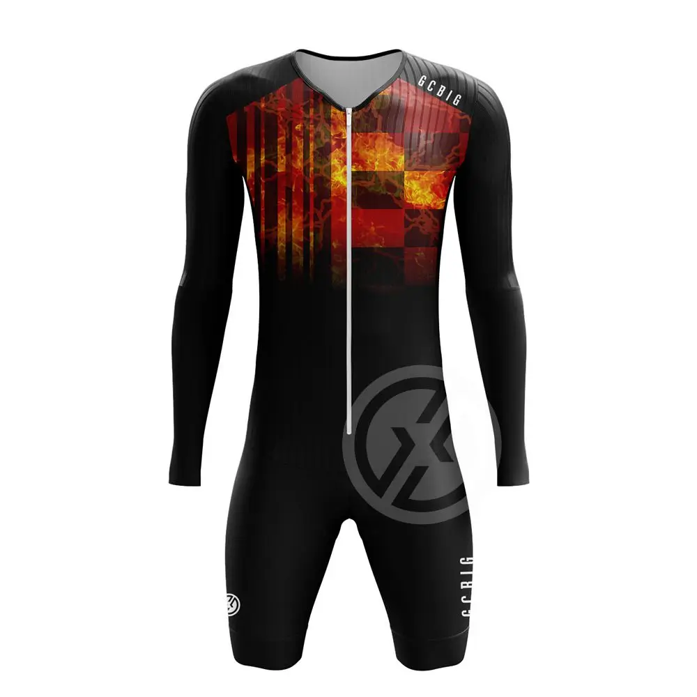 GCBIG Men's Cycling Wear Set Jumpsuit Long Sleeve Sun Protection Bodysuit Fitness Gel Breathable Pad New Team Road Speedsuit