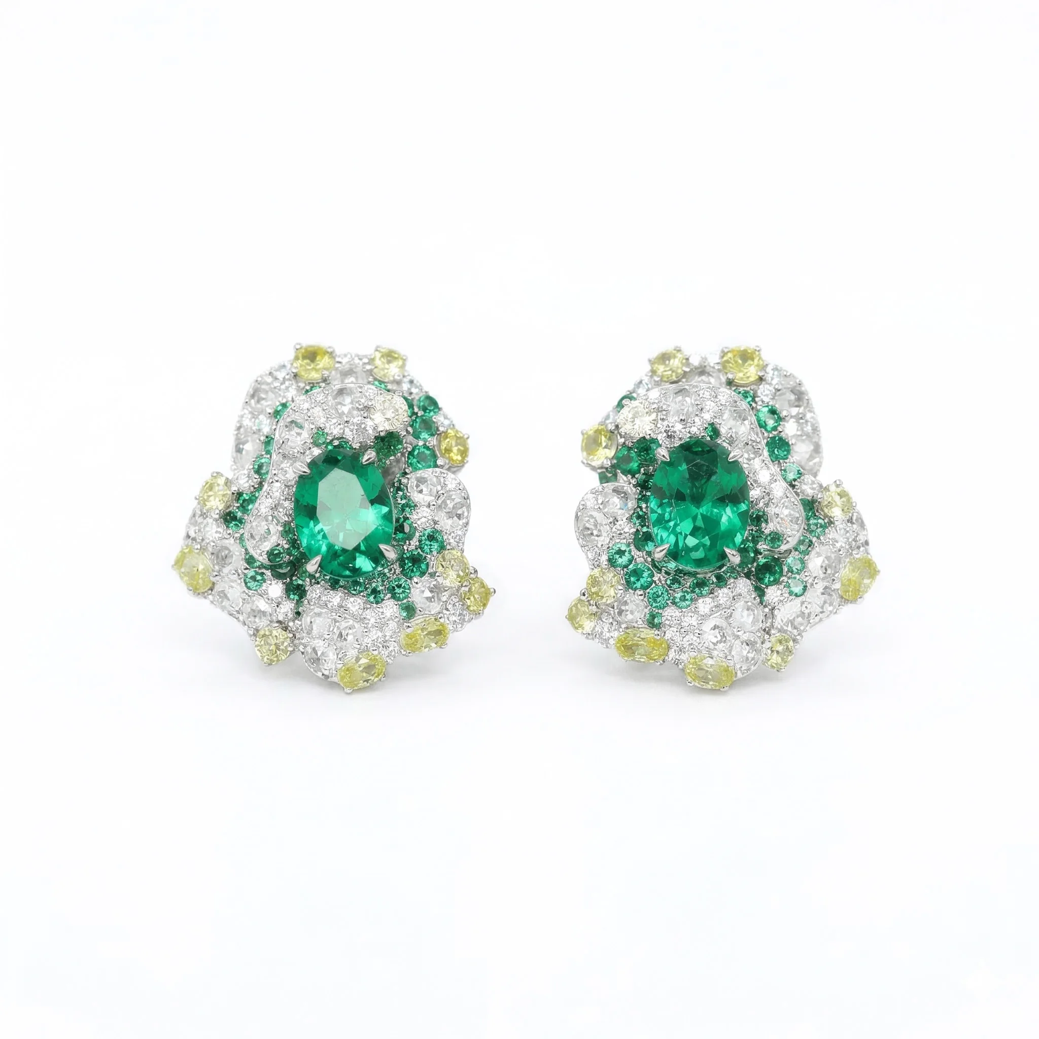 Gorgeous Flower Artificial Oval Emerald Stud Earrings Luxury 925 Sterling Silver Fine Jewelry for Women's Birthday Festival Gift
