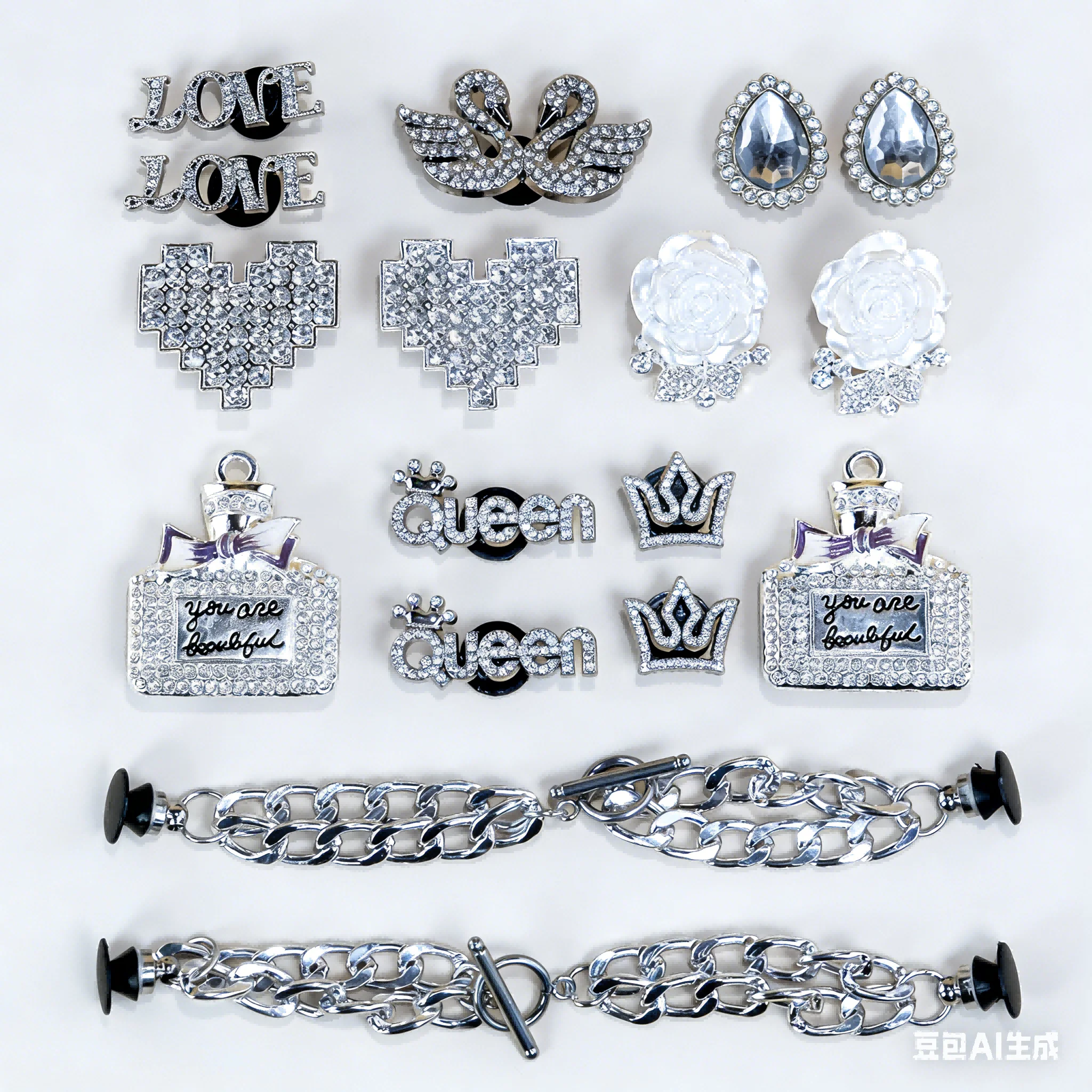 1/18PCS Metal Charms Fashion Designer Charms for Women Girls Silver Style Perfume Heart Flowers Rhinestone Shoe Accessories