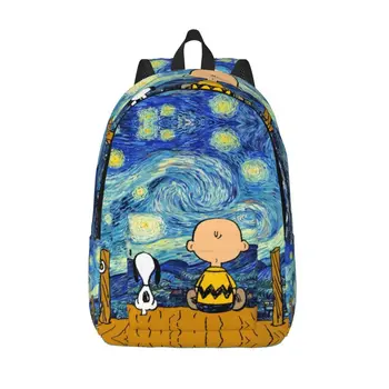 מותאם אישית ואן gogh נוף snoopys ו צ 'ארלי חום נייד גברים נשים תיק עבור בית הספר סטודנטים תיק בוטנים