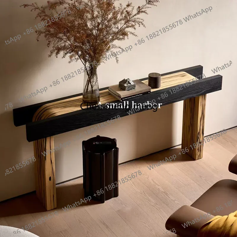 A139 Medieval wabi-sabi wind solid wood entrance table retro log long strip table B & B living room against the wall strip case