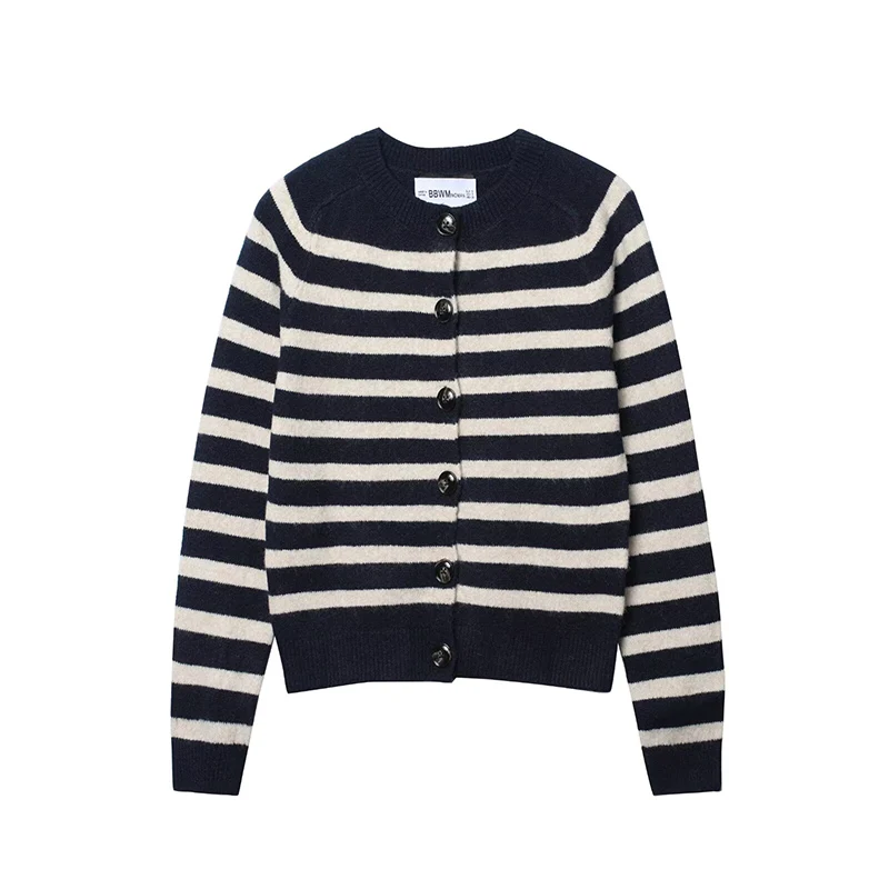 

Sweater Women's Autumn 2025 New Knit Cardigan Tops Fashion Stripe Elegant Elastic Women's Sweater Chic Street Warm Youth Sweater